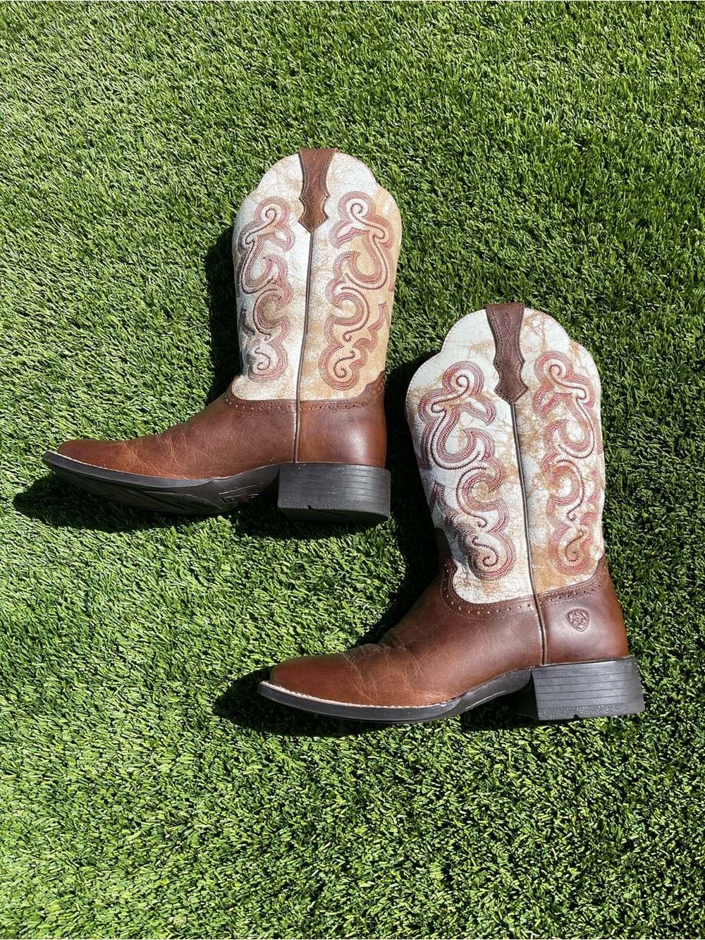 Ariat Brown Leather Boots with Cream Embroidered Shaft